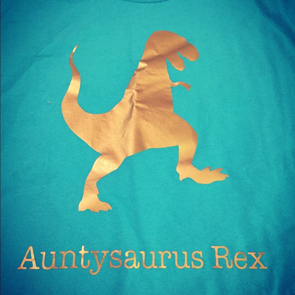 Auntysaurus Rex NEW t shirt. Size XL. Teal and gold. Great Christmas gift!